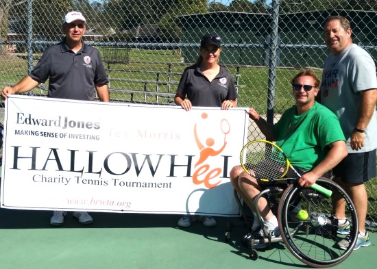 Up-Down Men's A Champion Johnny McGinn pictured (l-r) with Hallowheel Co-Chairs Rusty Jabour / Emily Greene and Title Sponsor Tex Morris of Edward Jones Investments